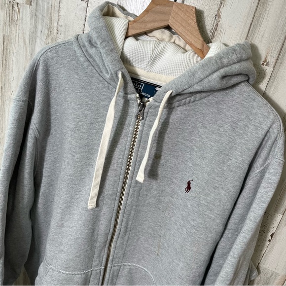 Vintage Y2K Polo Ralph Lauren Gray Zip Hoodie Double Knit‎ Mens Size XXL - Picture 1 of 6